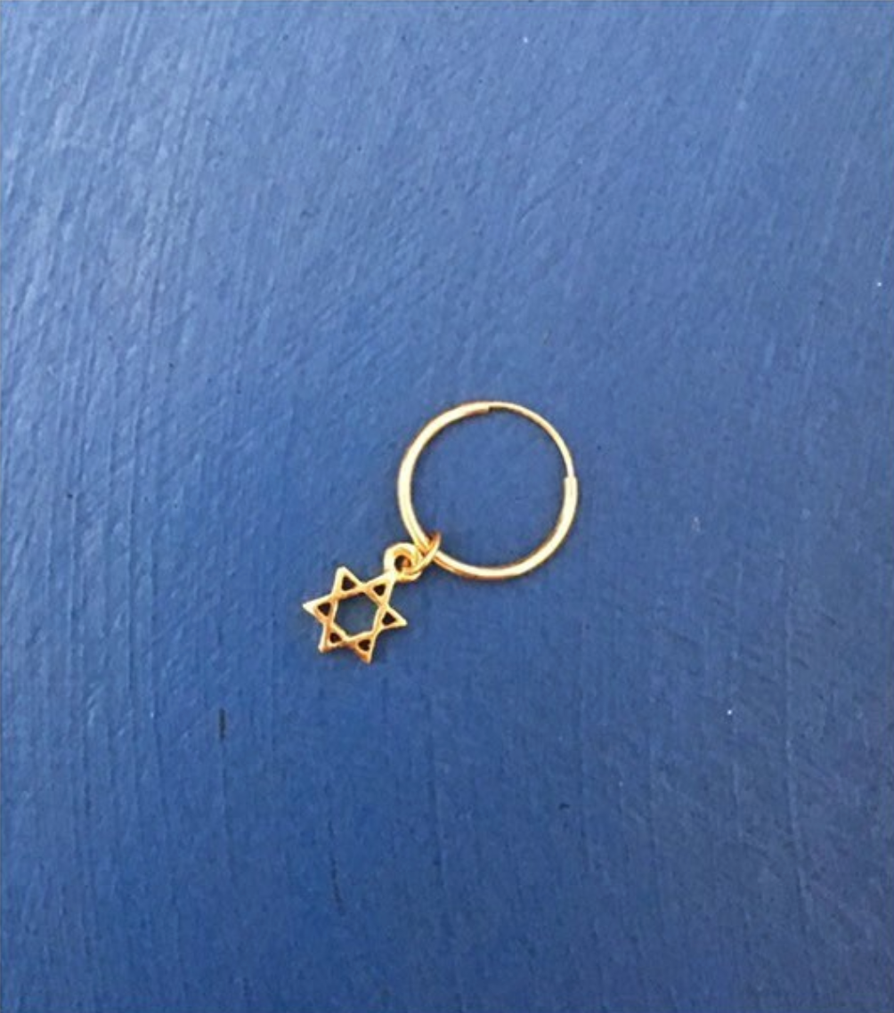 עגיל זהב כוכב מגן דוד תליון עגיל מתנדנד חישוק 14 קרט יוניסקס עגיל לגבר לאשה עגיל חישוק עם אלמנט מגן דוד סמל ישראל