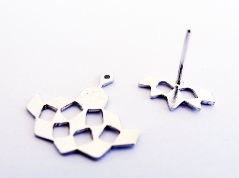 Long Mashrabiya Sterling Silver Ear Jacket Modern Geometry Handmade Silver Lace Earring Unisex Man or Woman Playful Earcufff