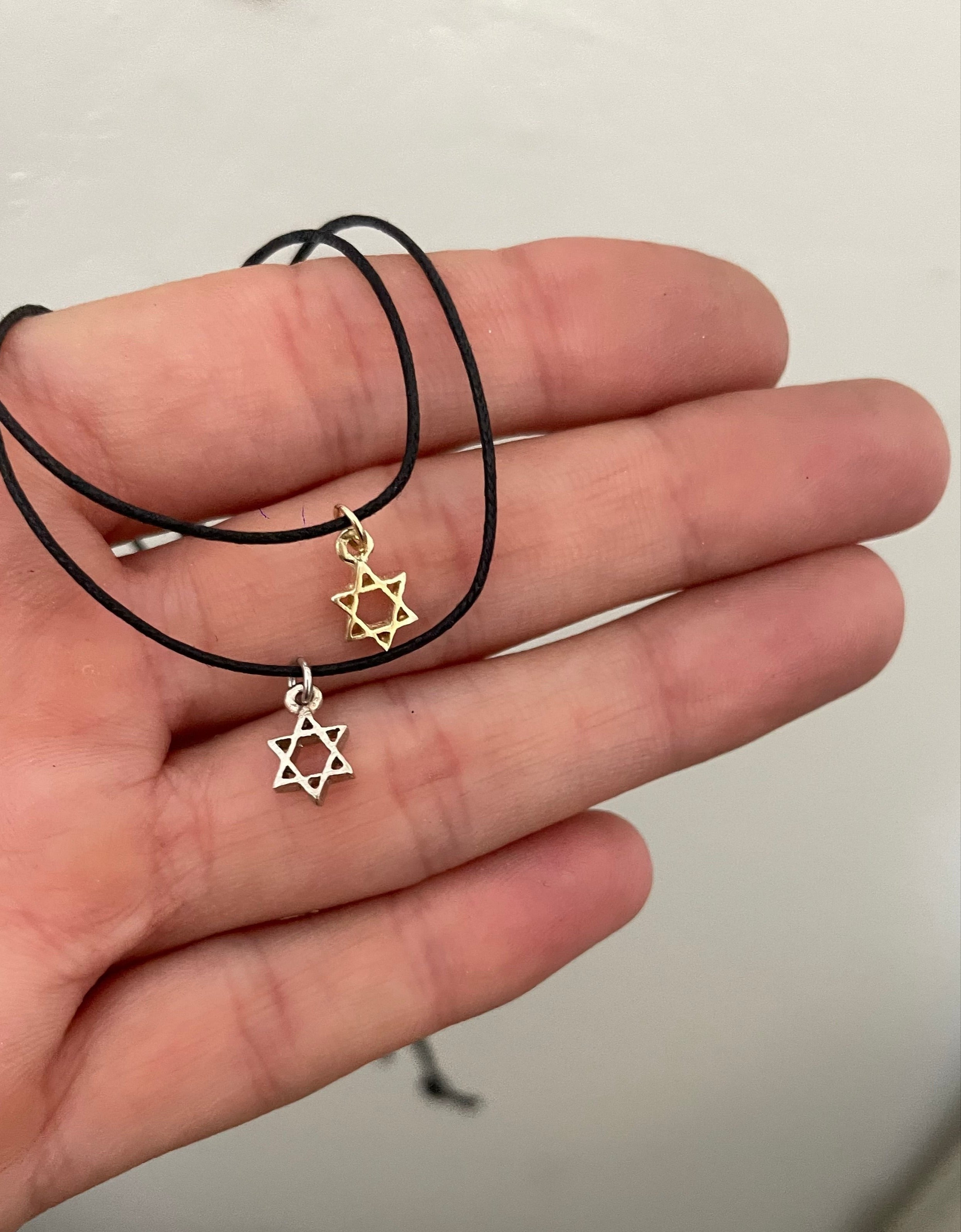 solid gold 14k star of david pendant unisex men women kids tiny charm magen david on thread