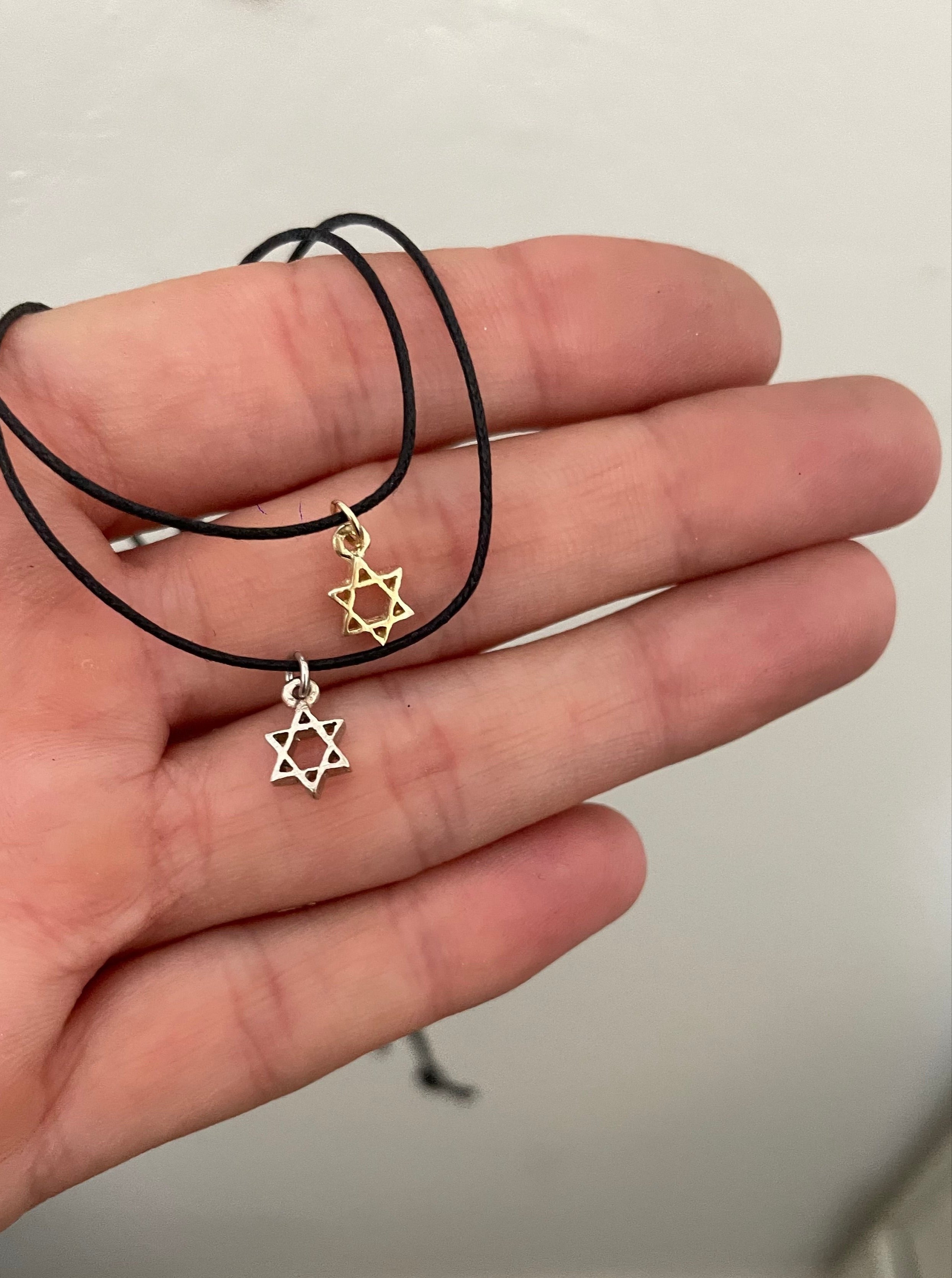 solid gold 14k star of david pendant unisex men women kids tiny charm magen david on thread