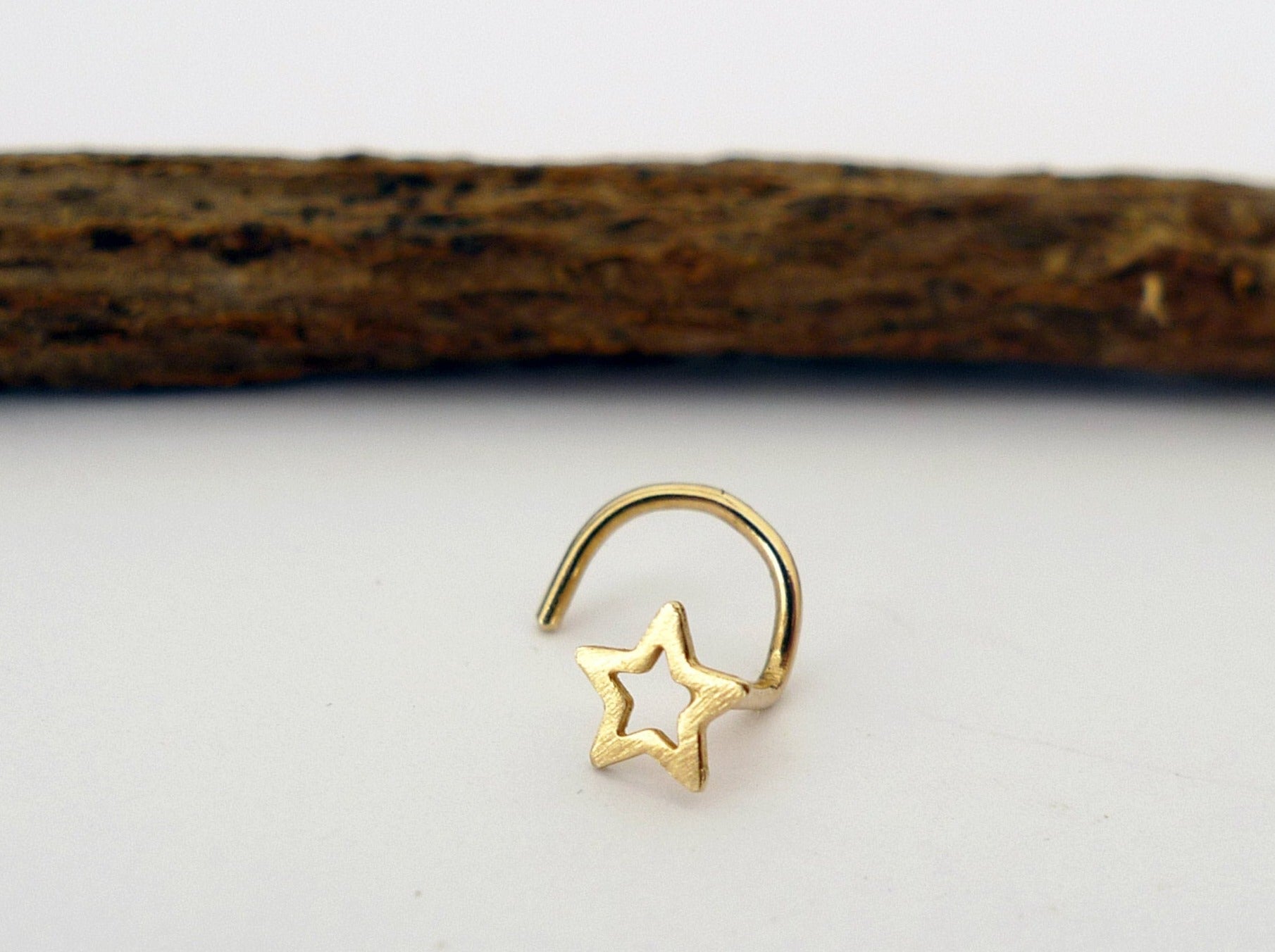 recycled solid gold 14k open star outline nose stud handmade