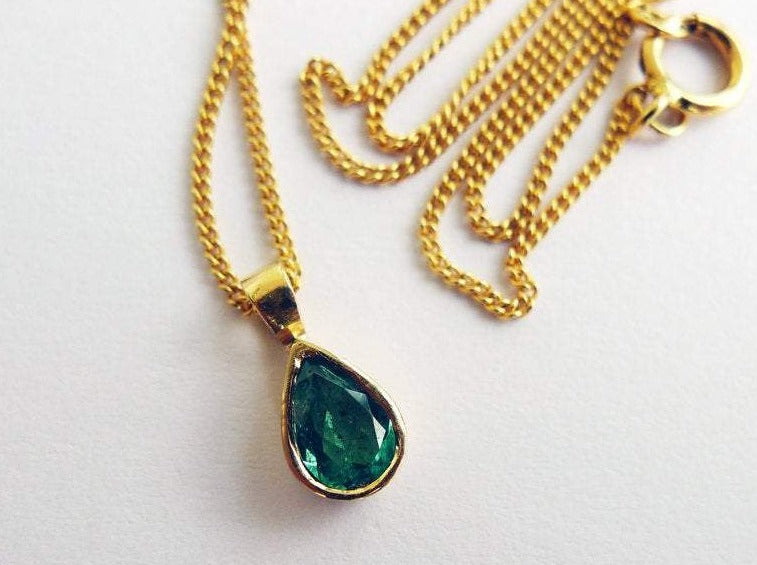 14k 18k gold emerald tear drop Minimalist Dainty Boho Classic FAIR TRADE NATURAL PEAR SHAPE GREEN EMERALD MAY BIRTHSTONE CHARM