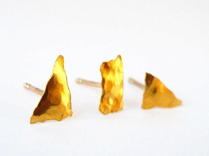 solid gold earrings organic shapes jewelry 24 karat gold unisex antique style Recycled