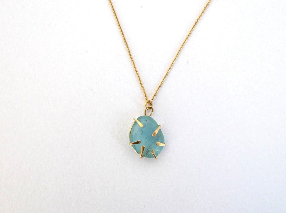aquamarine wrap gold 14k handmade pendant rough gem slice blue ocean and sand colors dainty necklace