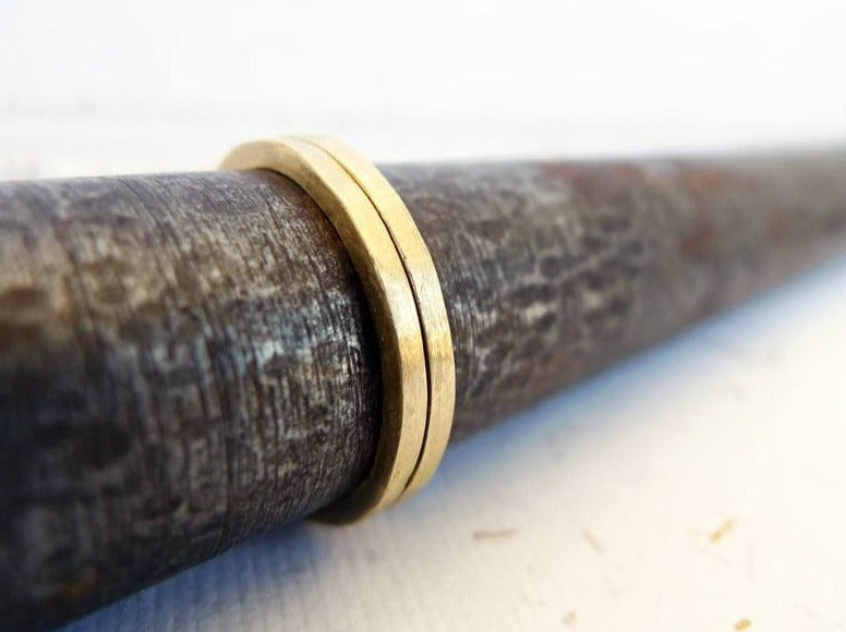 simple dainty rectangle profile solid 14k recycled gold flat straight ring thin dainty band