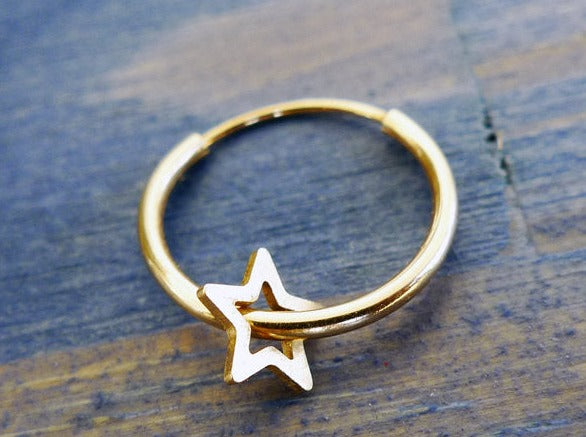 14k solid gold endless hoop star earring helix septum daith open star dangle hoop