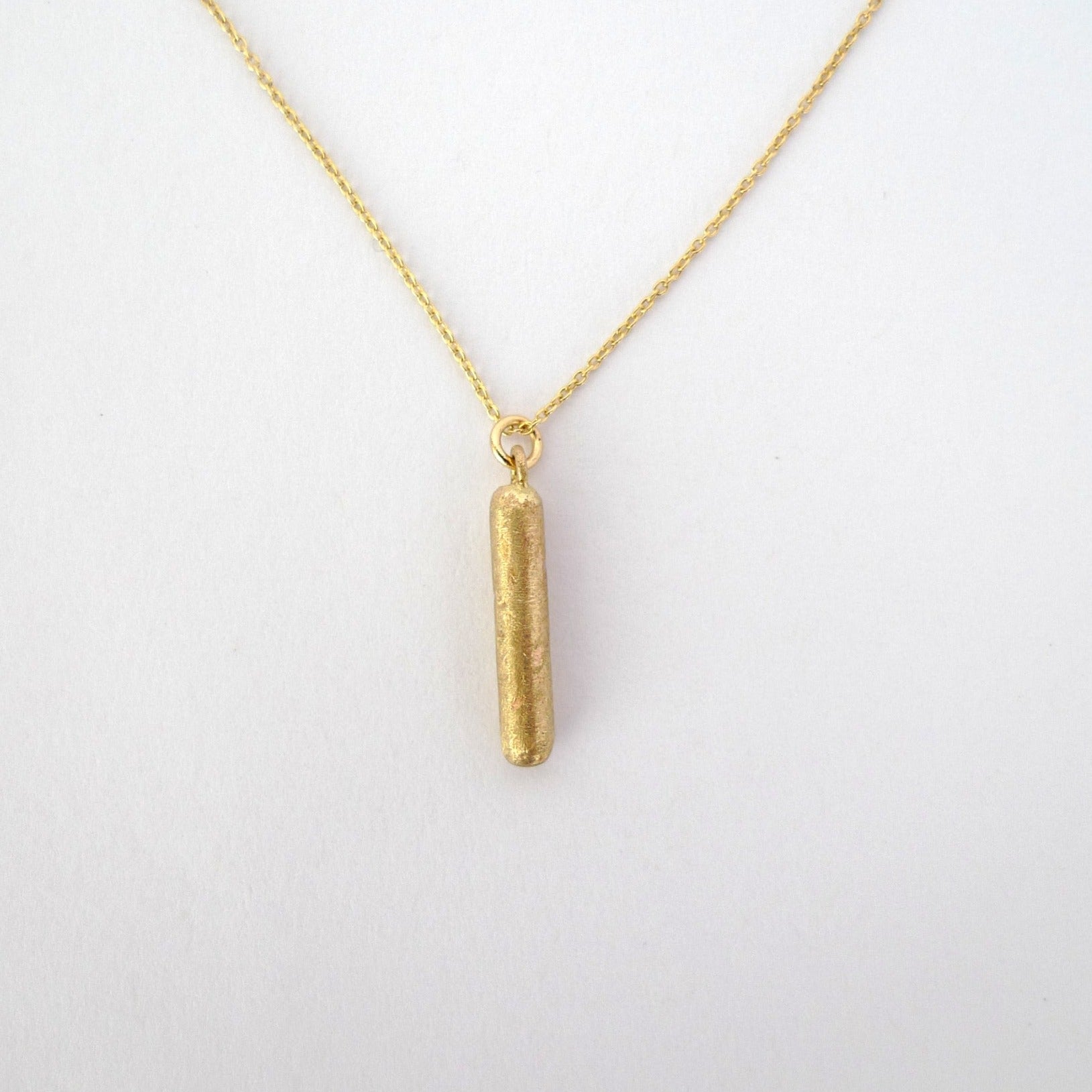14K YELLOW GOLD MINIMALIST BARR PENDANT ANCIENT STYLE TEXTURED RECYCLED GOLD CHARM UNPOLISHED LAYERED STICK DROP Y NECKLACE