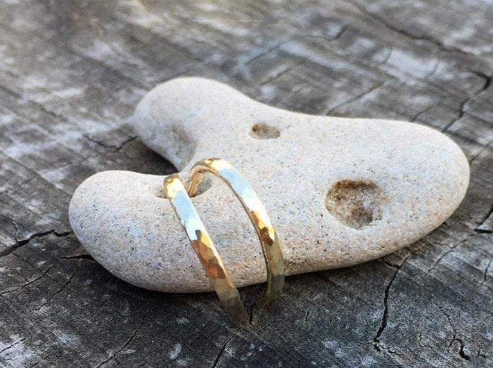 hand hammered 14k solid recycled gold rustic timeless open hoop crescent earrings