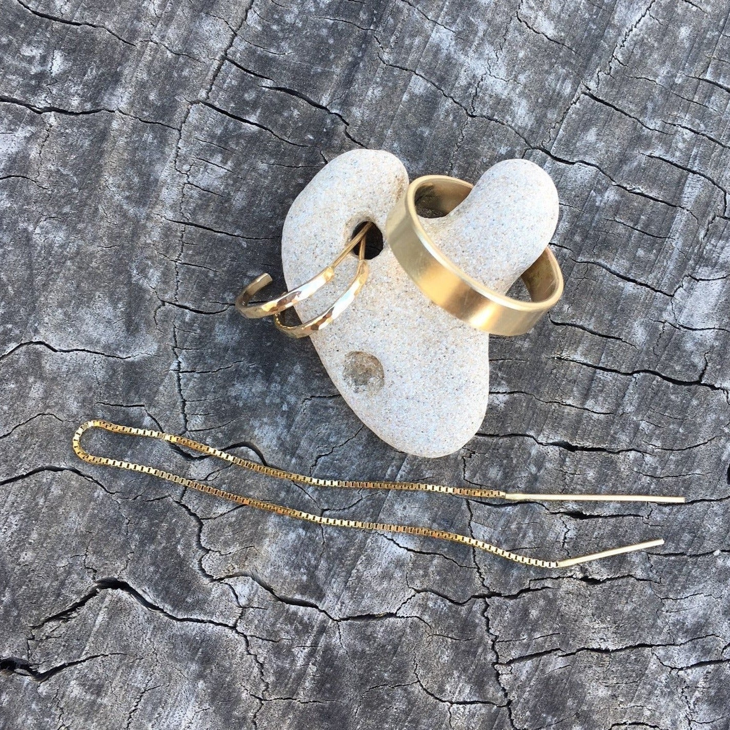 recycled 14k gold earrings gold band wedding jewelry long threader 14ct