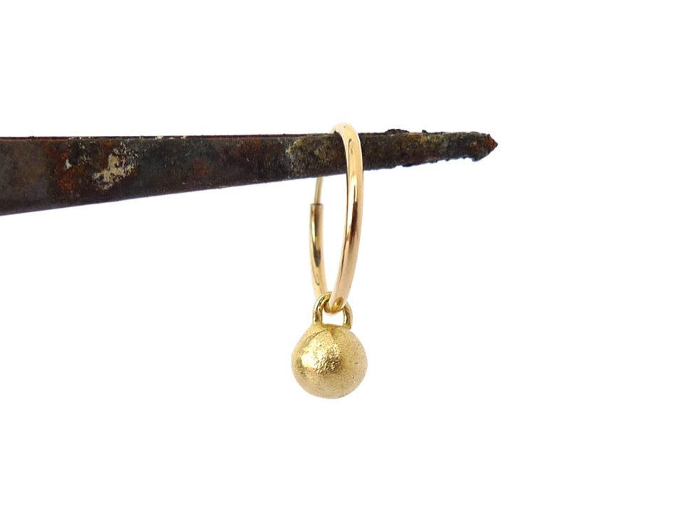 infinity hoop endless seamless dangle ball dome charm dynamic unisex 14K solid gold earring handmade rustic