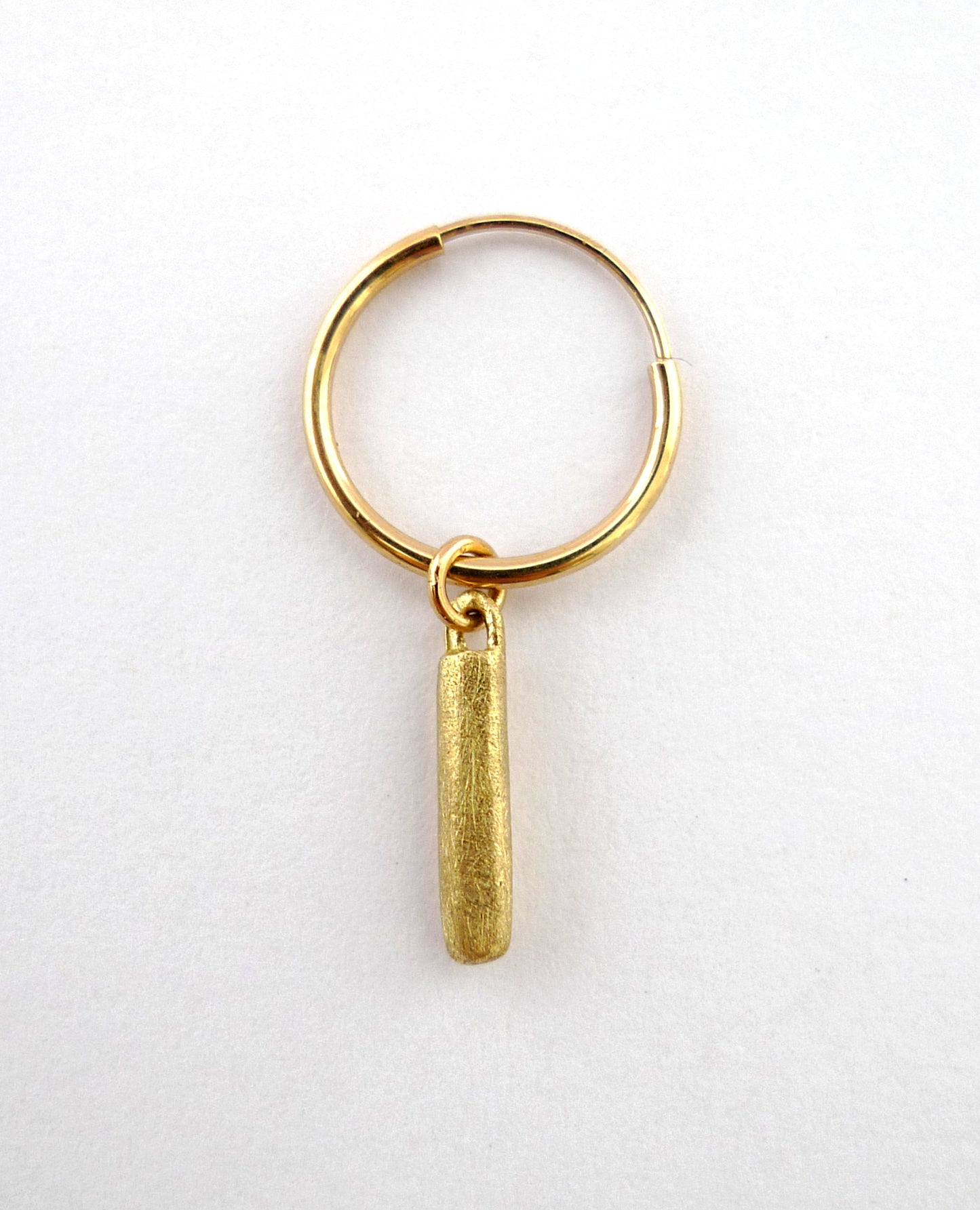 unique handmade dangle charm wand on hoop all 14k solid gold rustic style bar hang on endless hoop earring