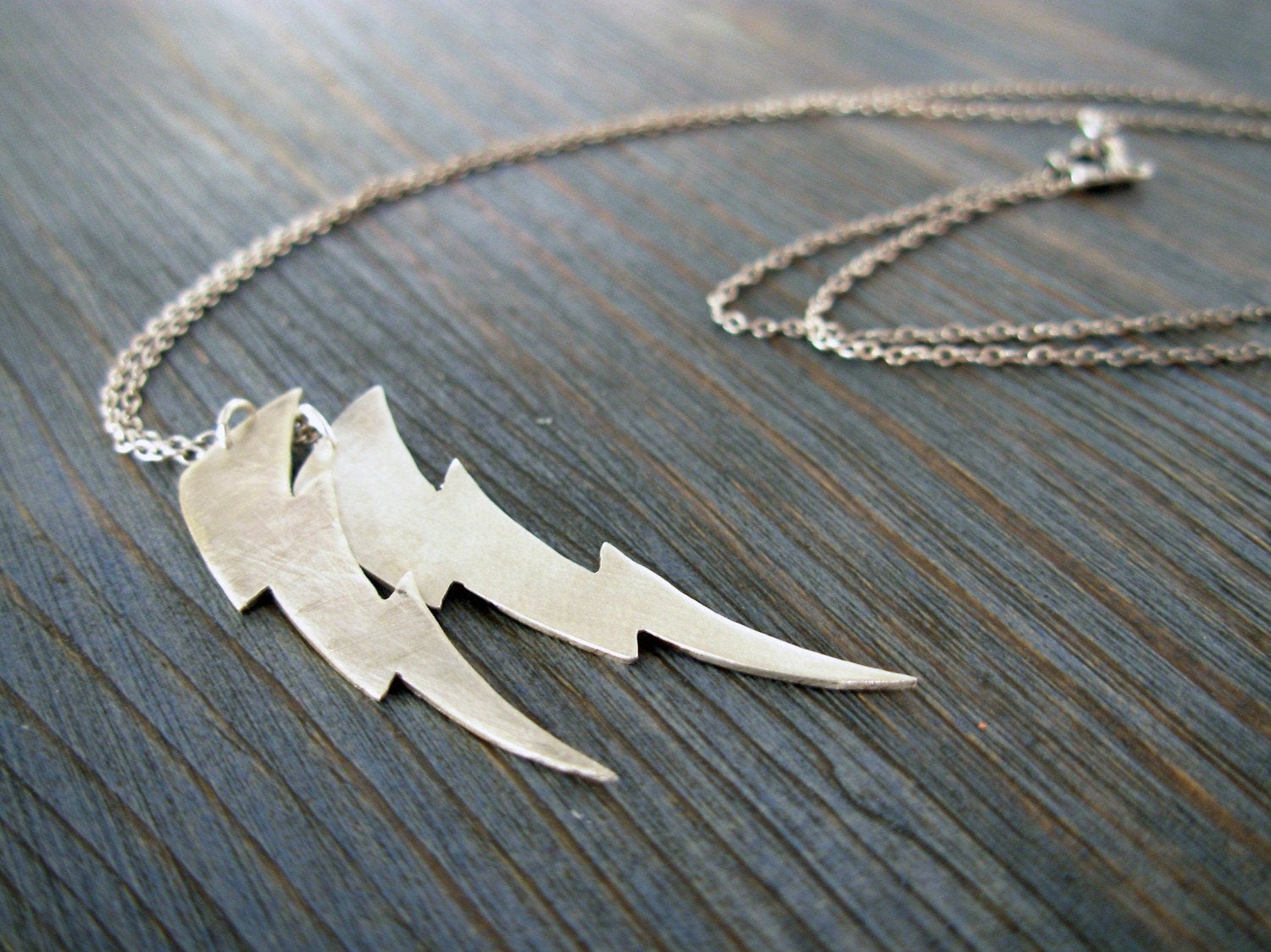double lightning bolt silver chain handmade recycled