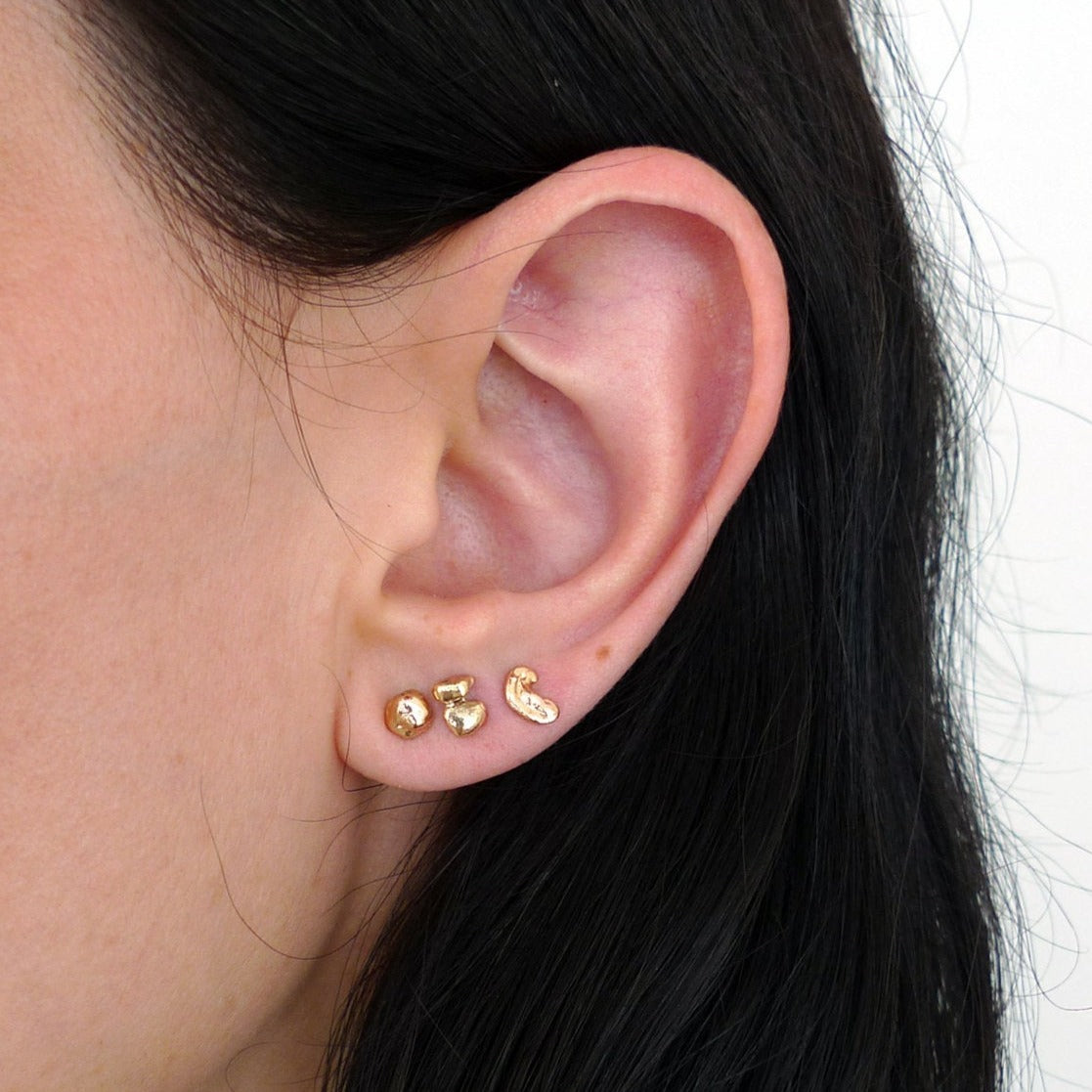 recycled 9ct solid gold free form nugget earrings shapes