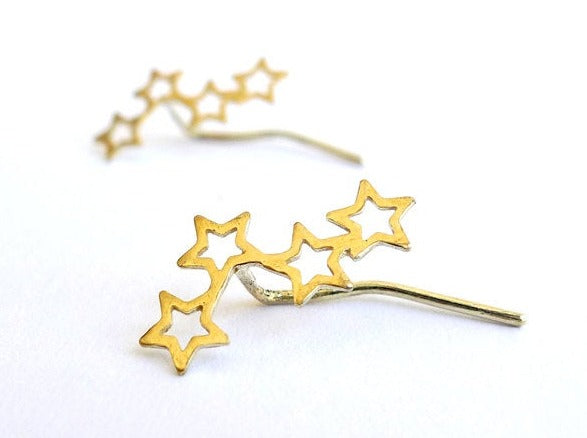recycled 14k 18k gold stars burst cluster ear climber earring handmade open stars