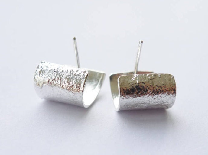 sterling silver textured rustic modern ear hugger earcuff wrap dainty smart goth punk jewelry