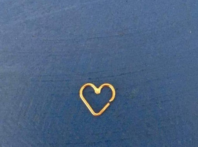 open heart hoop earring helix loop snug septum nose jewelry handmade 14k solid gold