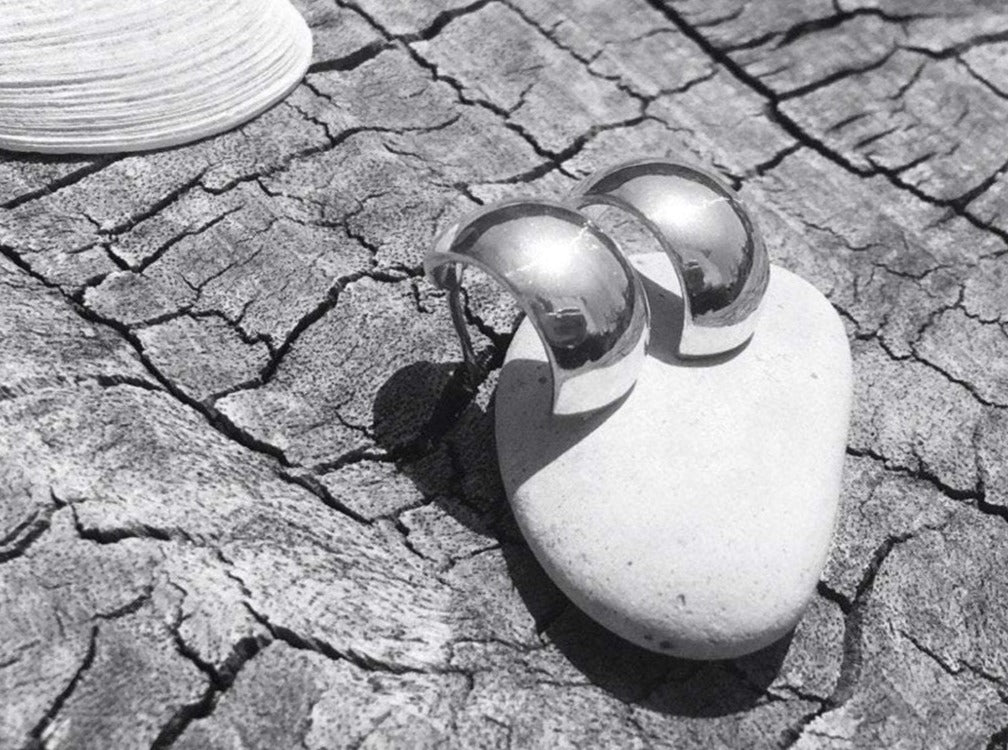 shiny half moon chunky silver earrings gypsy shape unisex men jewelry huggies hoop studs 925