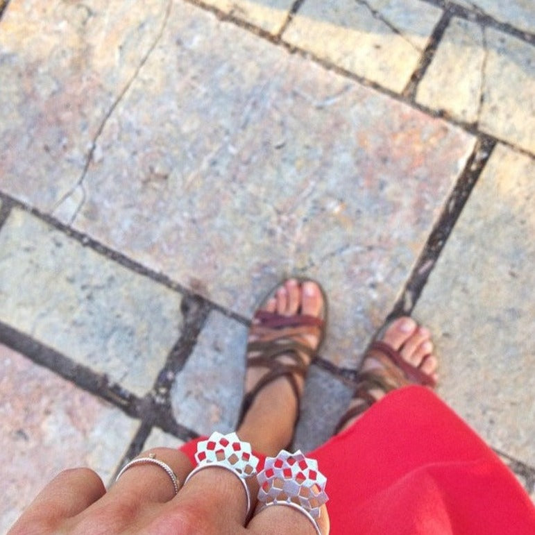 slim flat architecture modern cutout mountain ring set collection sting ring stylish cool gothic sterling silver mashrabiya rings