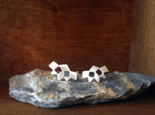 cool silver studs cutout modern space invaders style abstract faces 925 handmade