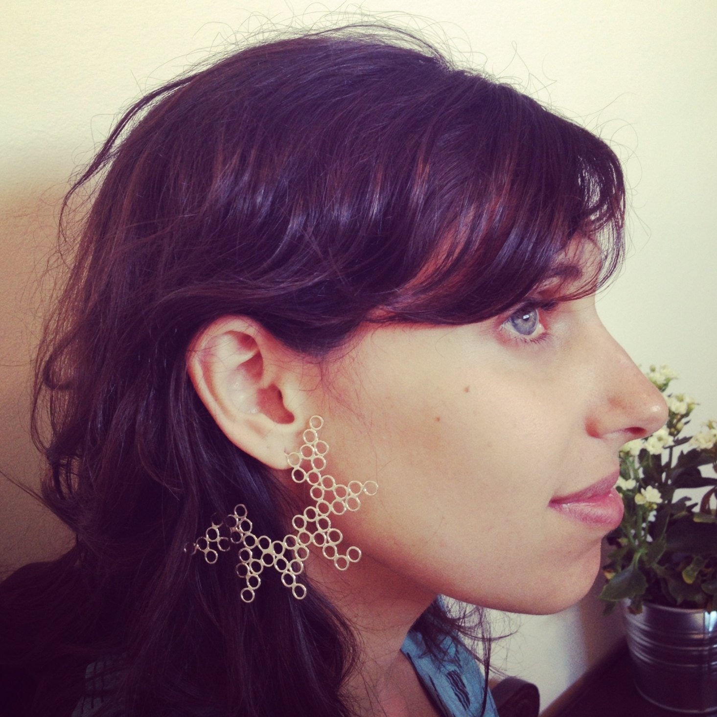 handmade large statement silver stud circles molecule shape flat large dramatic earrings 925 alternative