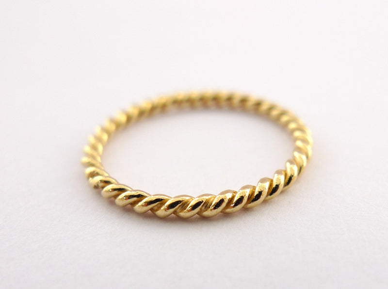 18k solid gold rope ring handmade twisted braided dainty band or spacer