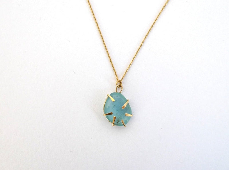 aquamarine wrap gold 14k handmade pendant rough gem slice blue ocean and sand colors dainty necklace
