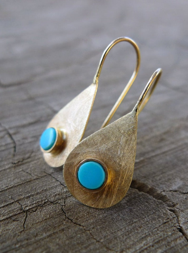 gold dangle rain drop earrings 14k