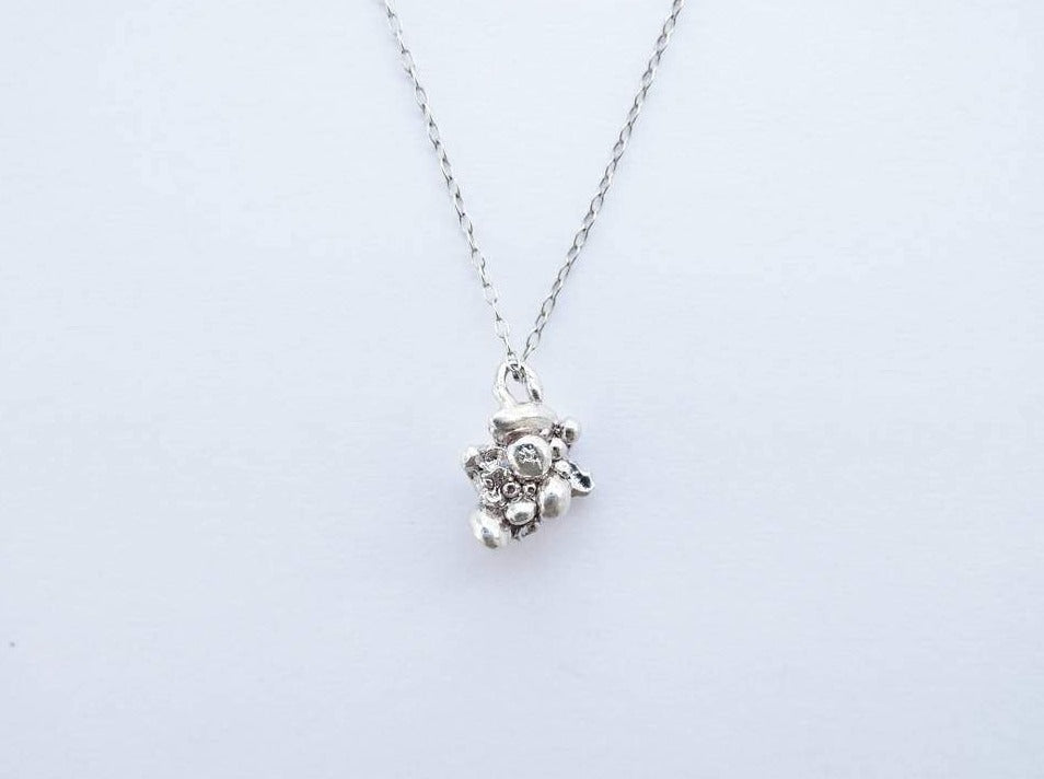 handmade chunky cluster silver nugget pendant organic shape necklace