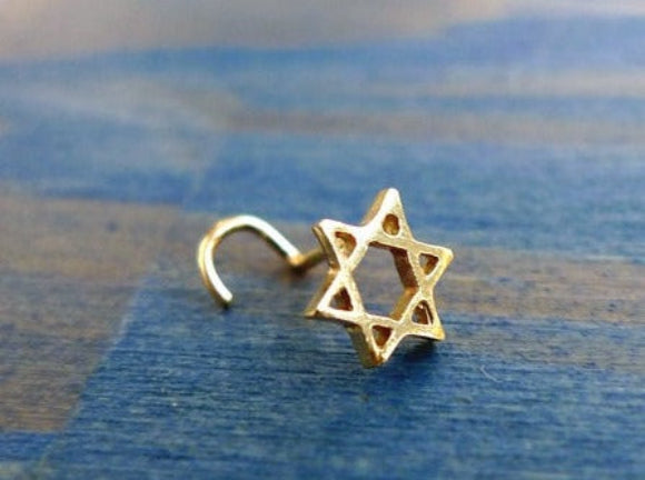 נזם מגן דוד מזהב יודאיקה עבודת יד מיוצר בישראל 14 קראט