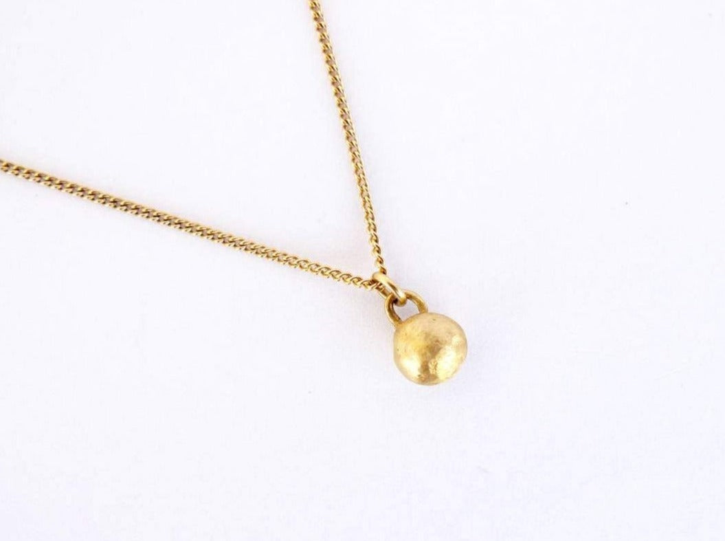 tiny dome charm pendant rustic asymmetrical round ball small solid gold 14k necklace recycled handmade textured