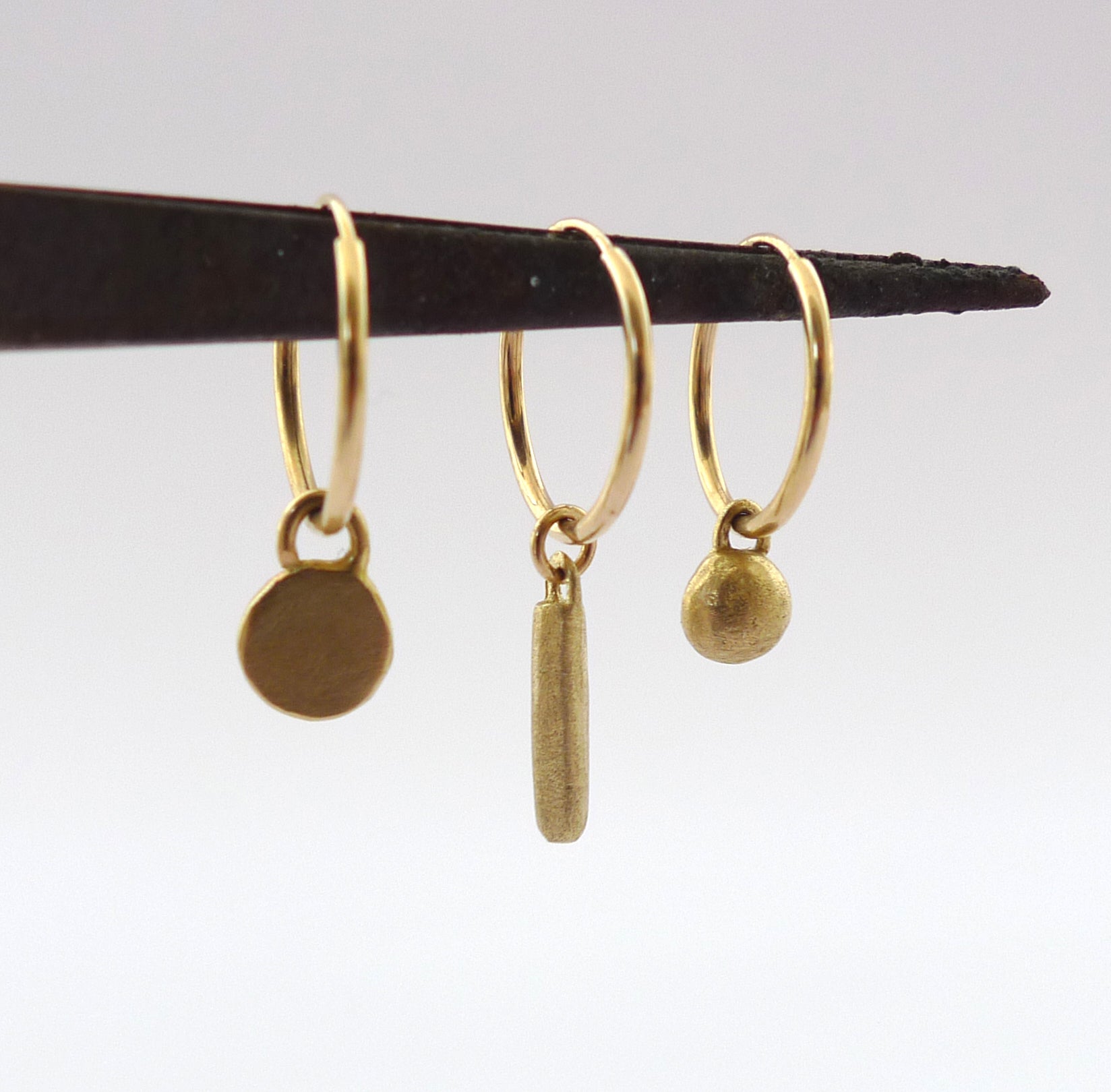 organic tiny hoop charms 14k gold