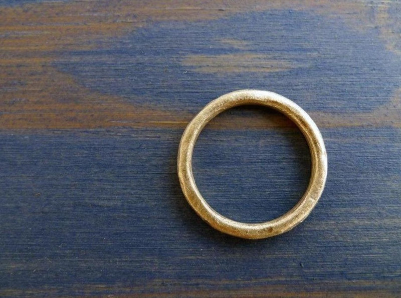 ready to ship size 5.75 us thick rustic alternative gold ring. recycled 14 karat gold rough textured chunky big simple ring. wedding band unisex rugged style.