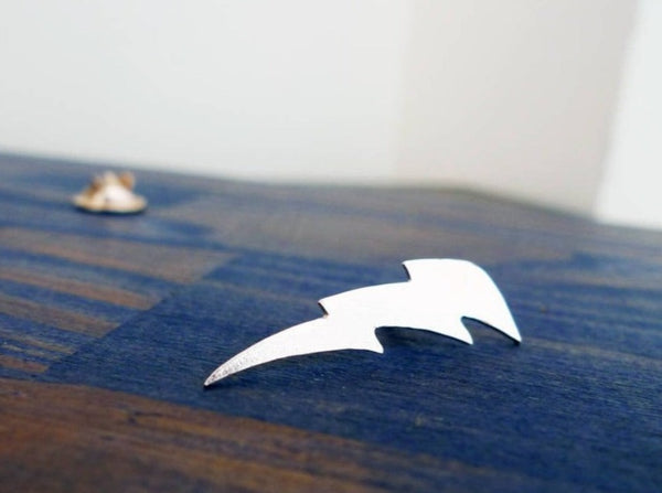 lightning bolt lapel pin sterling silver handmade animation cut stylish unisex shiny silver brooch