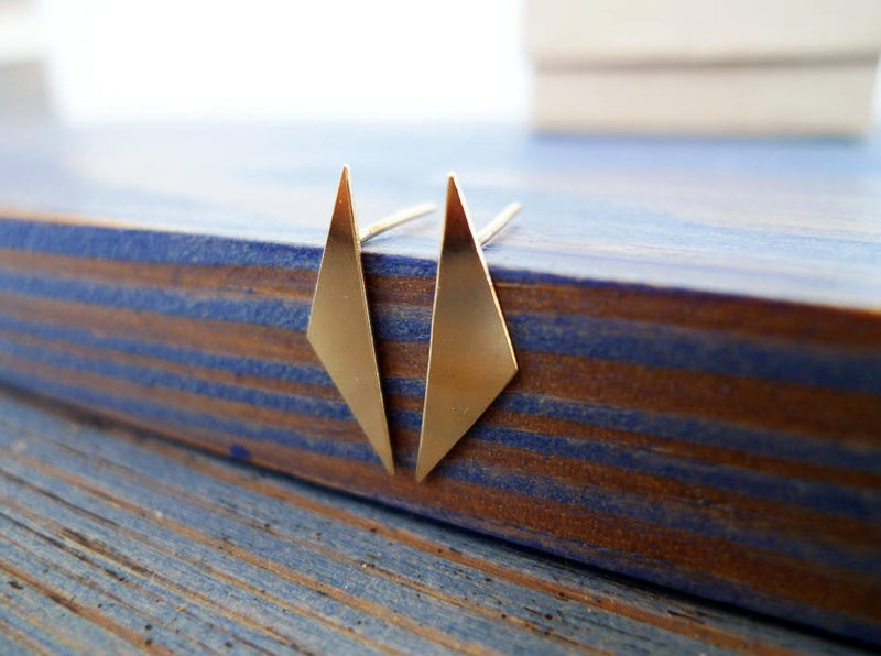 punk statement earrings 14K recycled gold flat triangle edgy studs