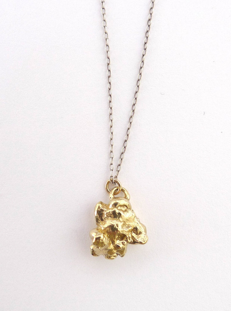 9k solid gold nugget charm large heavy handmade amorphous pendant necklace