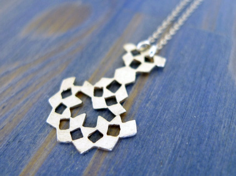 dainty modern pear shape silver geometry mashrabiya pendant necklace handmade 925 sterling