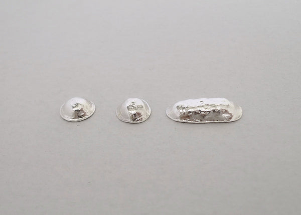 handcrafted sterling silver puffed organic uneven shapes of line or dot for personal design on your garment. Exclamation point  and vice versa stylish rugged rustic shiny stylish mix and match lapel pins. morse code message 