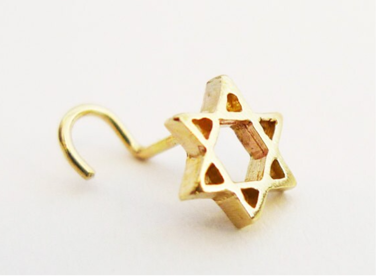 solid gold handmade 14K Star of David Nose Stud available in all backs screw L shape Bone for right or left nostril jewish talisman protection symbol made in israel נזם מגן דוד עבודת יד מיוצר בישראל מזהב אמיתי