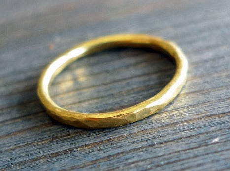 hand hammered rustic solid gold 18k recycled gold ring timeless textured rough wedding band