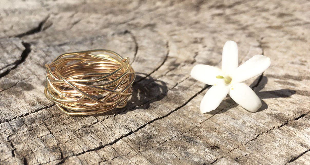 14K SOLID GOLD WIRE COILS WRAP RING FLOATING CHUNKY BIG STATEMENT BAND MODERN WIDE INFINITY LUXURIOUS RING 585 WICKELRING HANDMADE COILS