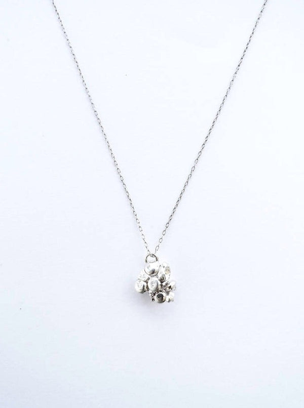 chunky silver nugget charm pendant necklace asymmetrical organic freeform shape 925 handmade unisex 