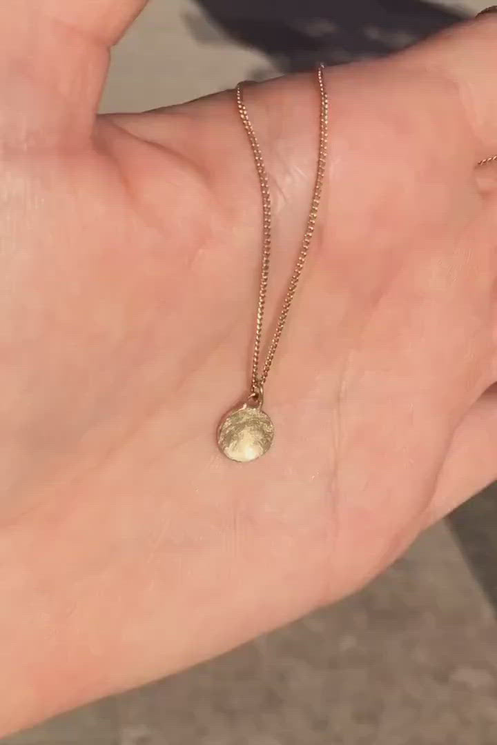 Tiny Plate Pendant charm 14k recycled gold rustic textured handmade 