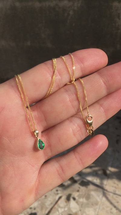 Emerald Tear Drop 14K/18K gold chain necklace pear shape natural emerald classic sexy girlfriend gift customizable 