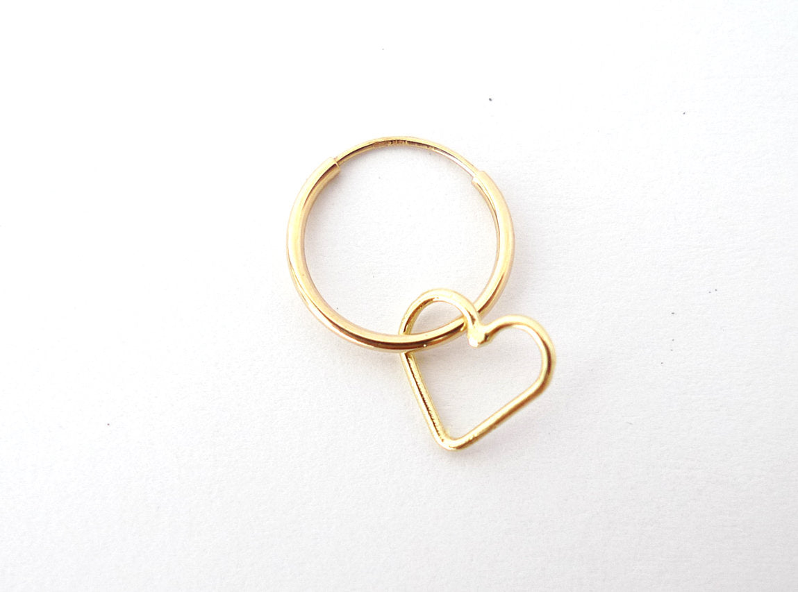 14K solid recycled gold open heart charm hoop element tiny handmade animated heart