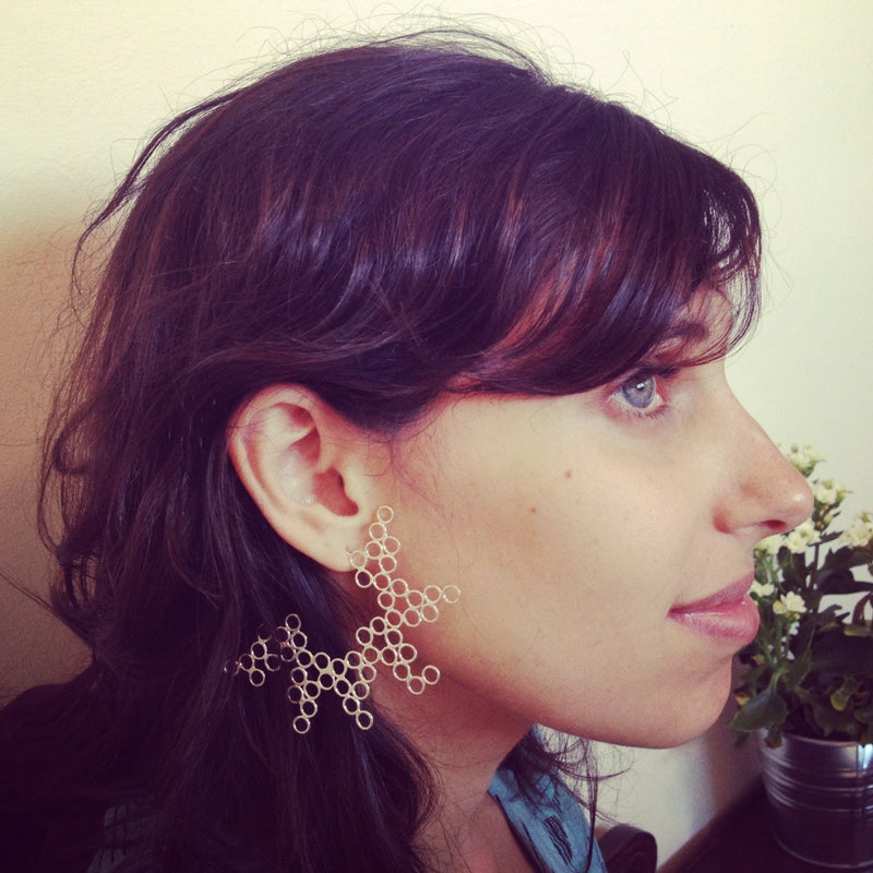 handmade large statement silver stud circles molecule shape flat large dramatic earrings 925 alternative