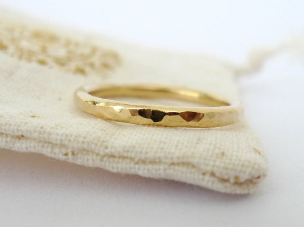 gold hammered unisex band recycled rustic rough handmade weddings