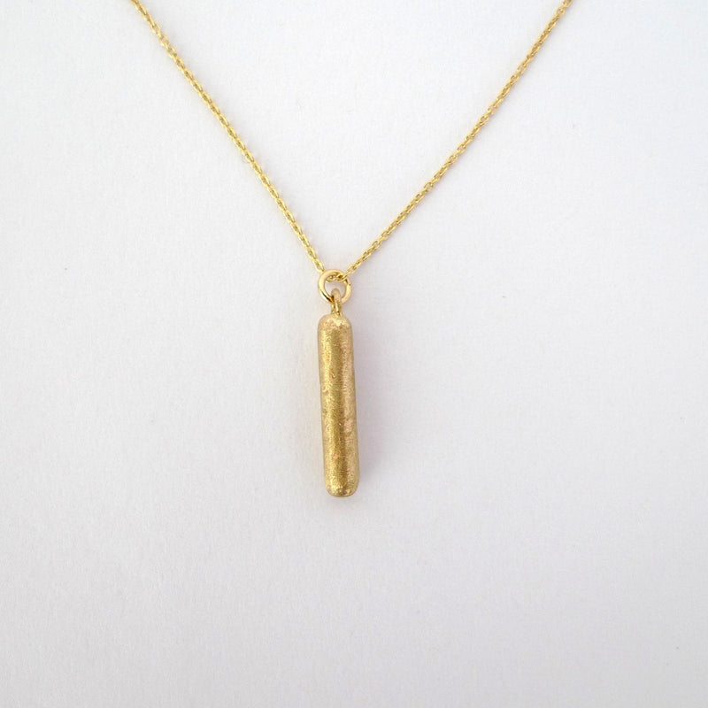 14K YELLOW GOLD MINIMALIST BARR PENDANT ANCIENT STYLE TEXTURED RECYCLED GOLD CHARM UNPOLISHED LAYERED STICK DROP Y NECKLACE