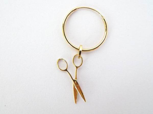 14k solid gold scissors charm pendant earring barber gift hairdresser