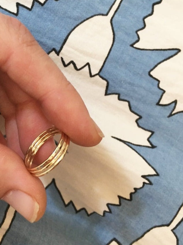 Sparkles dainty 14K recycled solid gold rings thin hand hammered band shiny sparkling