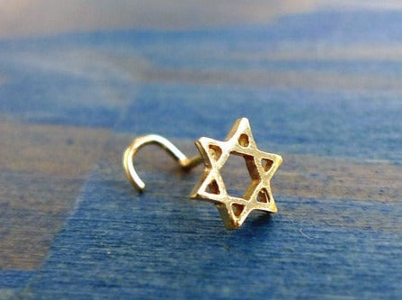 נזם מגן דוד מזהב יודאיקה עבודת יד מיוצר בישראל 14 קראט 